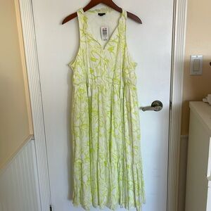 Elegant White and Green Floral Dress
